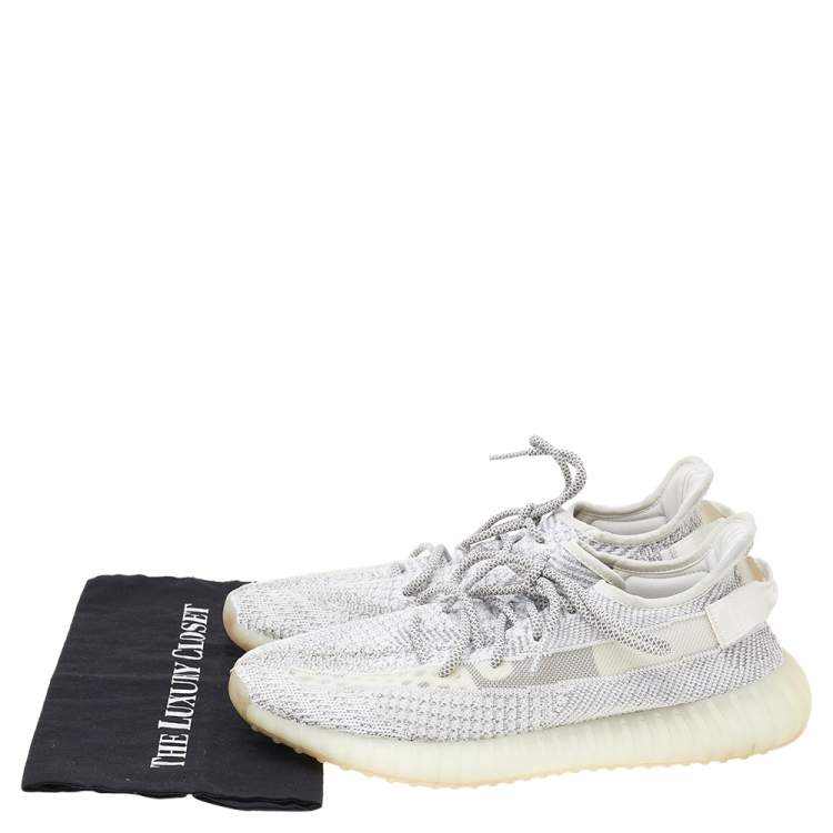 Pre Owned Yeezy x adidas White/Grey Knit Fabric Boost 350 V2 Static Reflective Sneakers Size 46 2/3