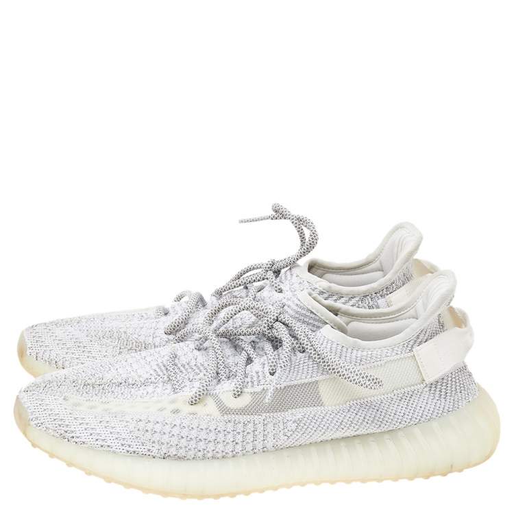 Pre Owned Yeezy x adidas White/Grey Knit Fabric Boost 350 V2 Static Reflective Sneakers Size 46 2/3