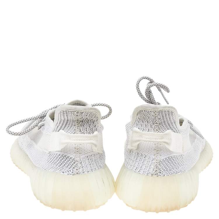 Pre Owned Yeezy x adidas White/Grey Knit Fabric Boost 350 V2 Static Reflective Sneakers Size 46 2/3