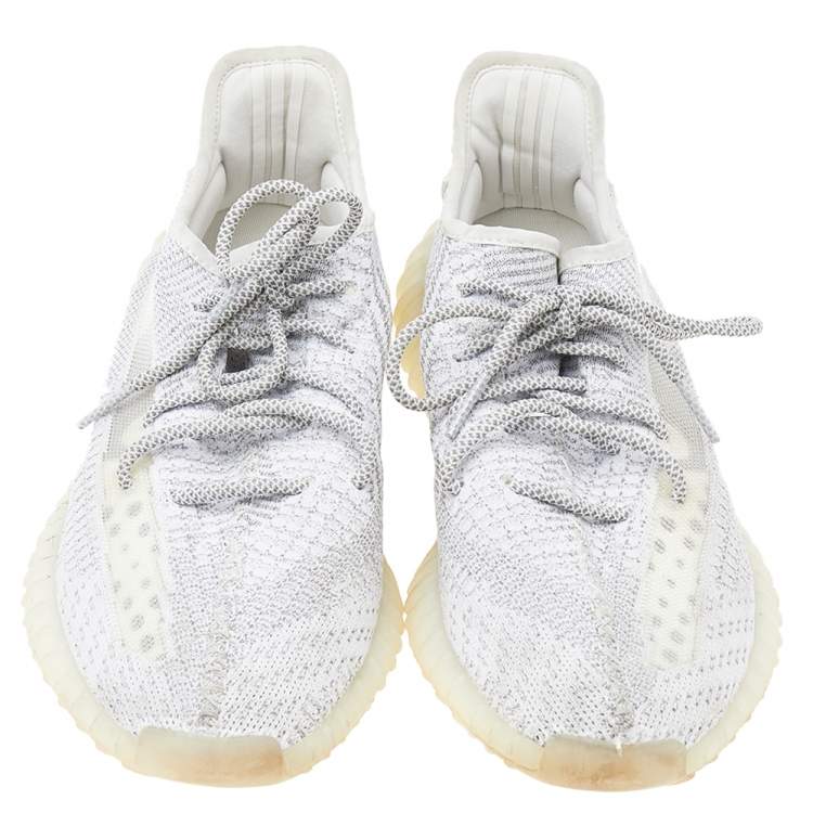 Pre Owned Yeezy x adidas White/Grey Knit Fabric Boost 350 V2 Static Reflective Sneakers Size 46 2/3