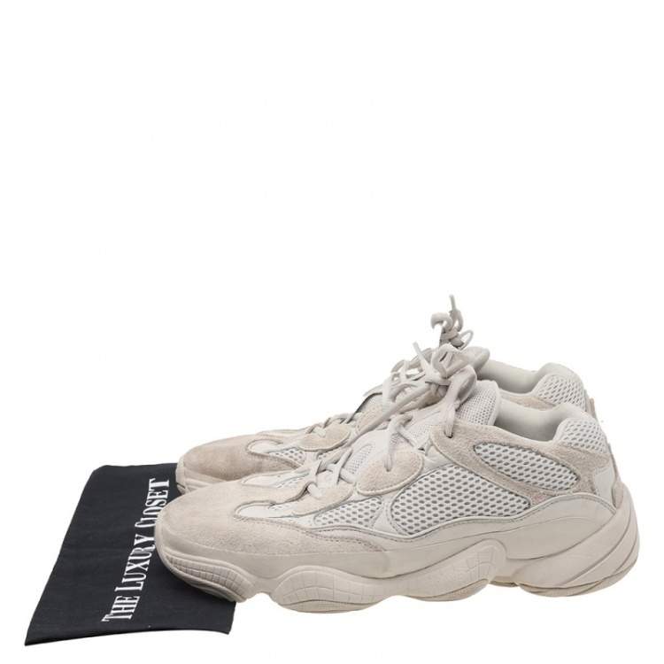 Pre Owned adidas Yeezy Beige/White Mesh And Suede 500 Bone Sneakers Size 46.5