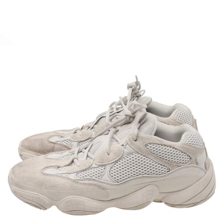 Pre Owned adidas Yeezy Beige/White Mesh And Suede 500 Bone Sneakers Size 46.5