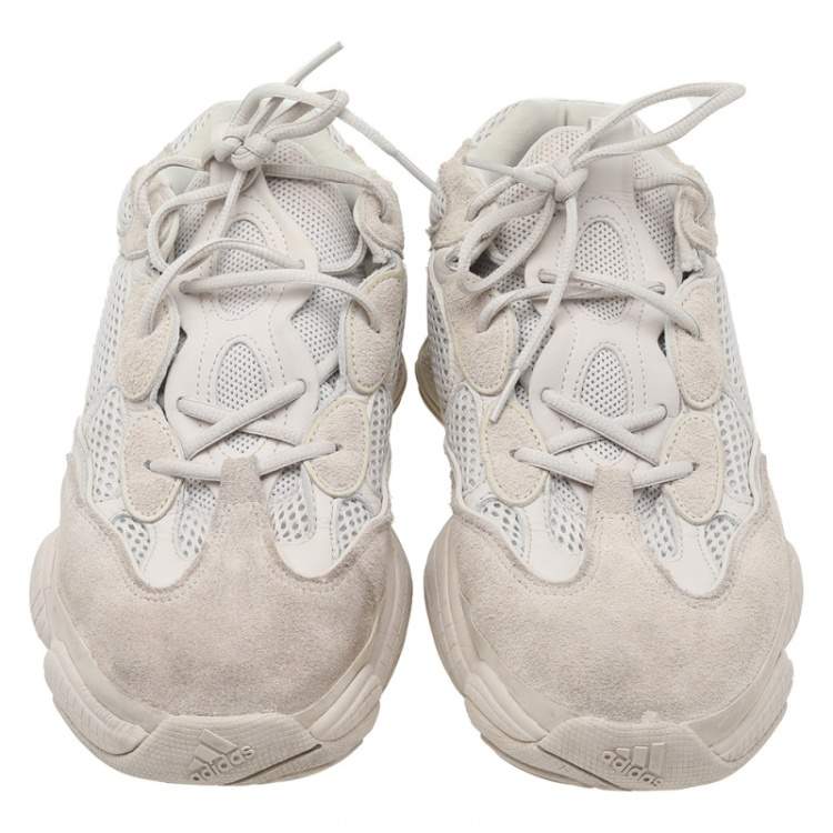 Pre Owned adidas Yeezy Beige/White Mesh And Suede 500 Bone Sneakers Size 46.5