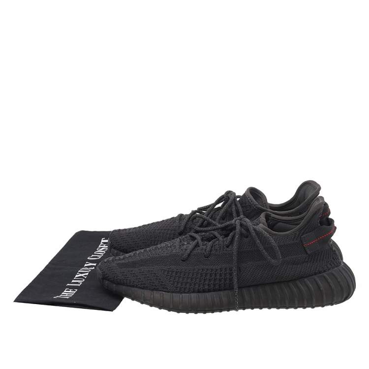Pre Owned Yeezy x Adidas Black Knit Fabric Boost 350 V2 Low Top Sneakers Size 46 2/3