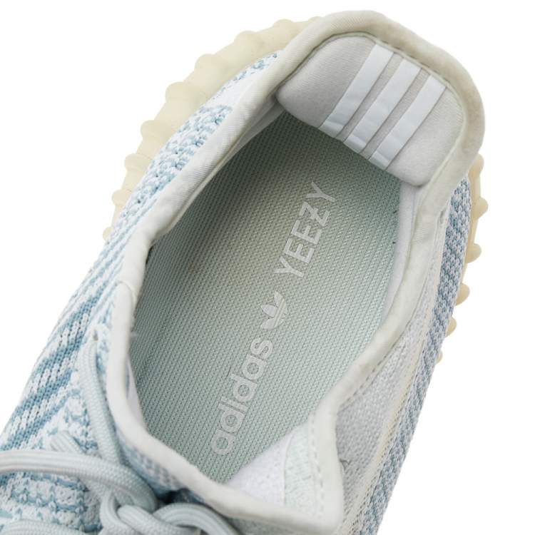 Pre Owned Yeezy x Adidas White/Blue Knit Fabric Boost 350 V2 Cloud White Sneakers Size 42 2/3