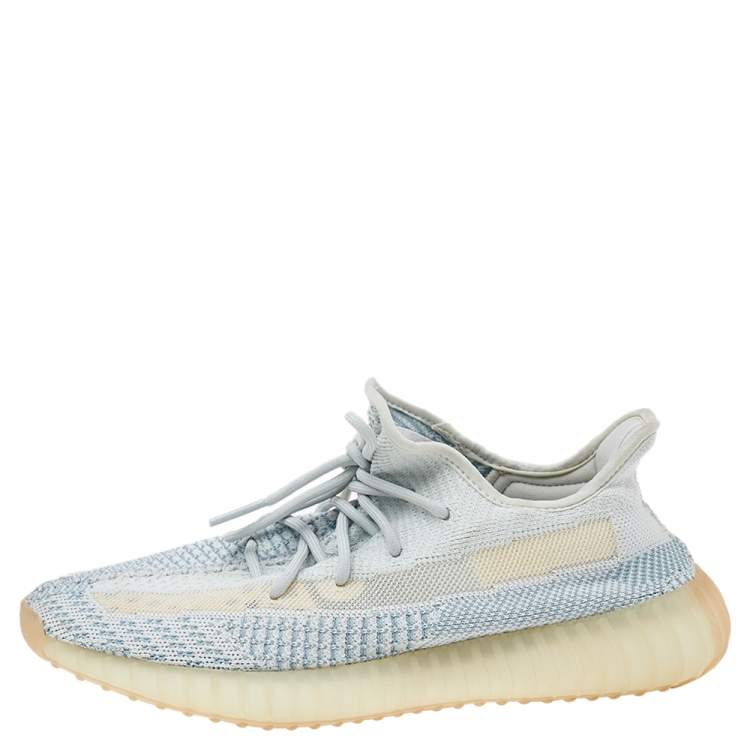 Pre Owned Yeezy x Adidas White/Blue Knit Fabric Boost 350 V2 Cloud White Sneakers Size 42 2/3