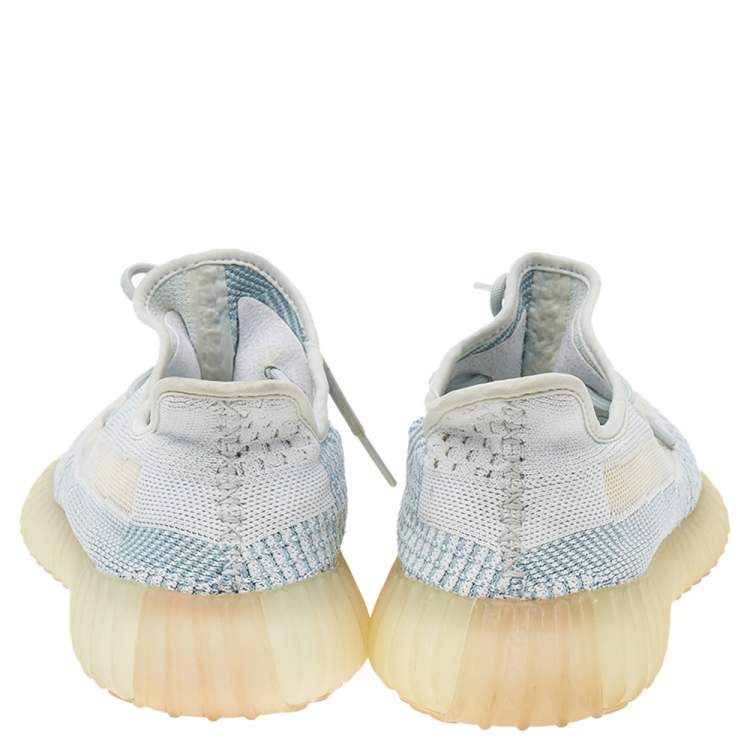 Pre Owned Yeezy x Adidas White/Blue Knit Fabric Boost 350 V2 Cloud White Sneakers Size 42 2/3