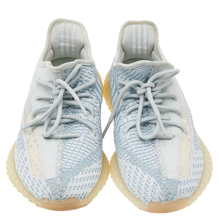 Pre Owned Yeezy x Adidas White/Blue Knit Fabric Boost 350 V2 Cloud White Sneakers Size 42 2/3