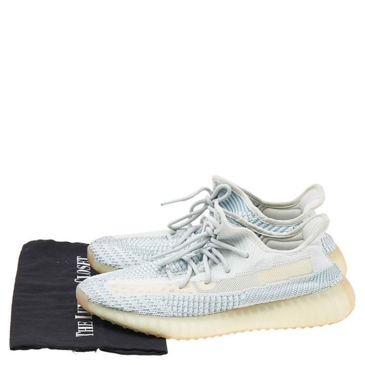 Pre Owned Yeezy x Adidas White/Blue Knit Fabric Boost 350 V2 Cloud White Sneakers Size 42 2/3