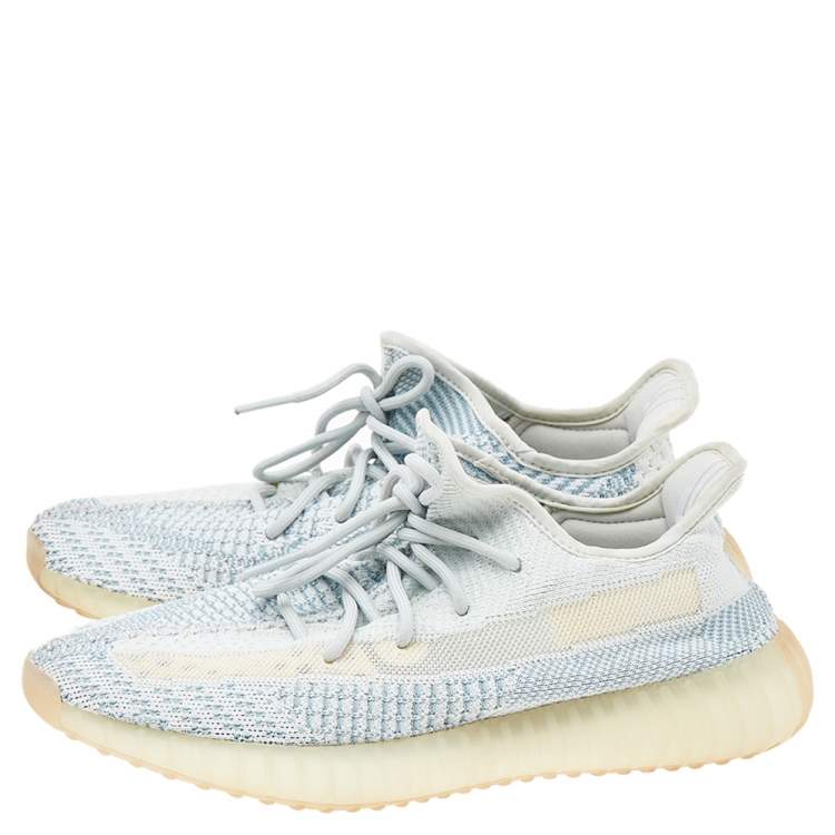Pre Owned Yeezy x Adidas White/Blue Knit Fabric Boost 350 V2 Cloud White Sneakers Size 42 2/3