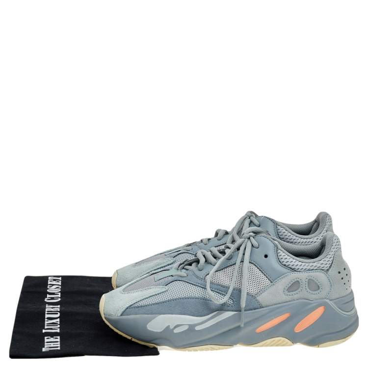 Pre Owned Yeezy x Adidas Grey/Blue Mesh And Suede Boost 700 Inertia Sneakers Size 42