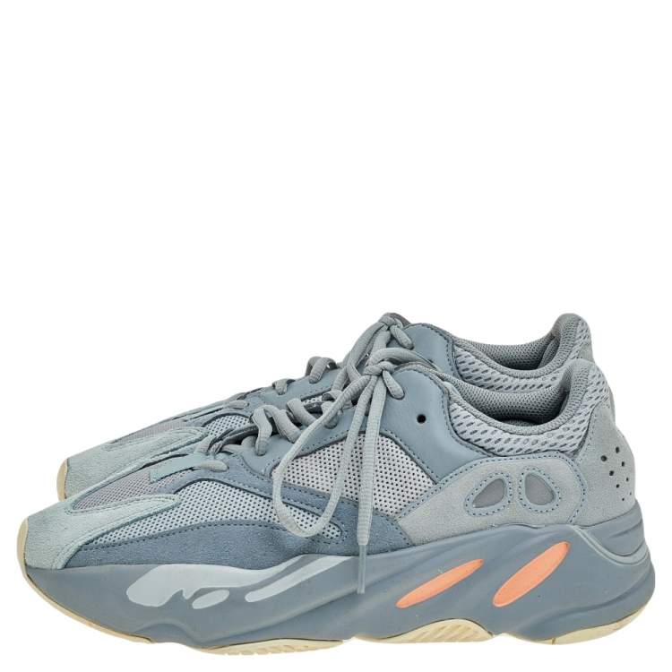 Pre Owned Yeezy x Adidas Grey/Blue Mesh And Suede Boost 700 Inertia Sneakers Size 42