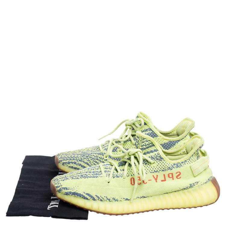 Pre Owned Yeezy x Adidas Green Cotton Knit Semi Frozen Boost 350 V2 Sneakers Size 44 2/3