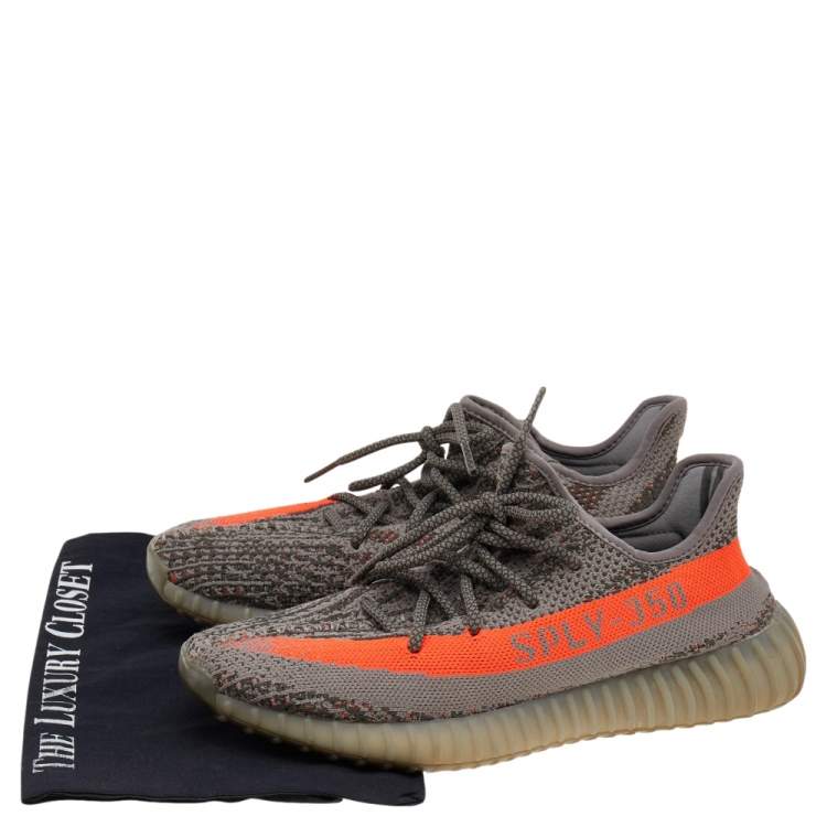 مملوكة مسبقًا Yeezy x Adidas Grey/Orange Knit Fabric Boost 350 V2 Beluga Low Top Sneakers Size 41 1/3