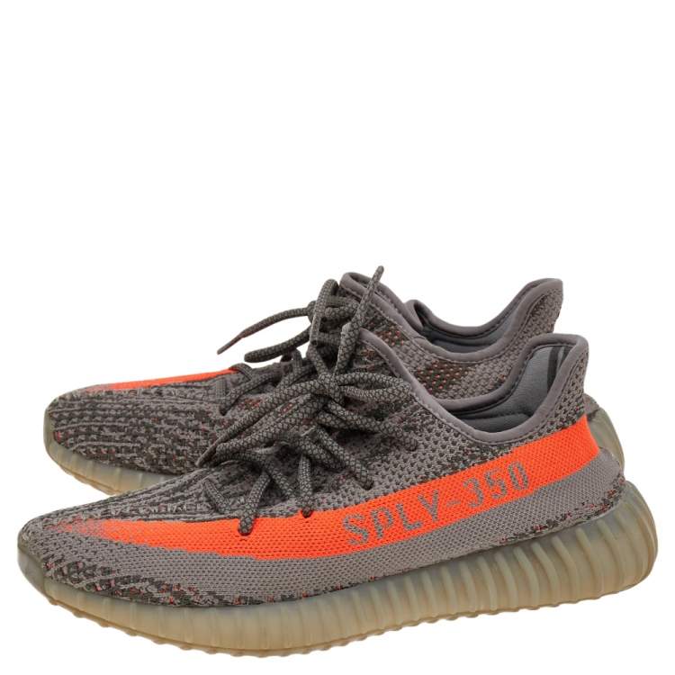 مملوكة مسبقًا Yeezy x Adidas Grey/Orange Knit Fabric Boost 350 V2 Beluga Low Top Sneakers Size 41 1/3