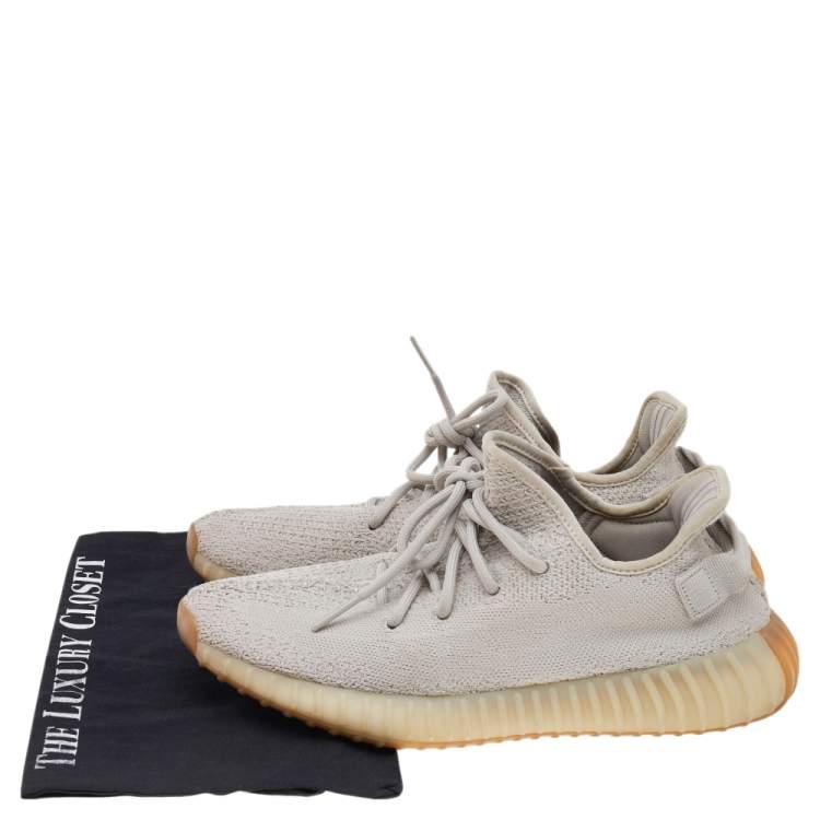 مملوكة مسبقًا Yeezy x adidas Grey Knit Fabric Boost 350 V2 Sesame Low Top Sneakers Size 43 1/3