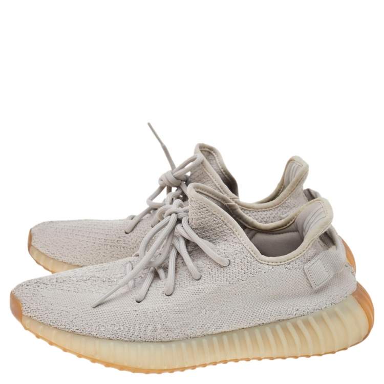 مملوكة مسبقًا Yeezy x adidas Grey Knit Fabric Boost 350 V2 Sesame Low Top Sneakers Size 43 1/3
