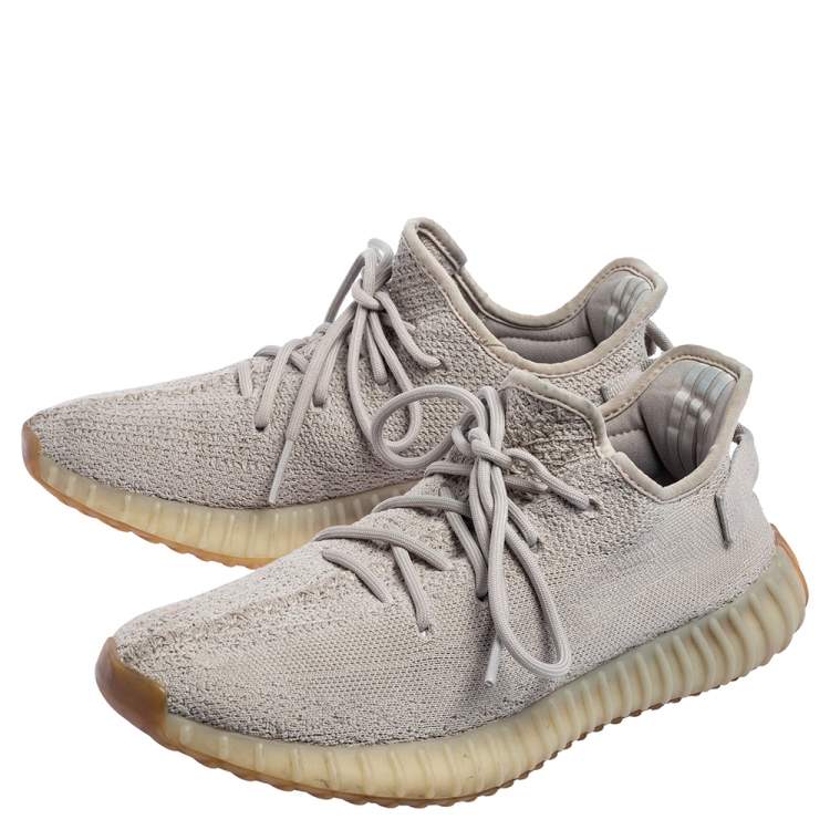 Pre Owned Yeezy x Adidas Grey Knit Fabric Boost 350 V2 Sesame Sneakers Size 42