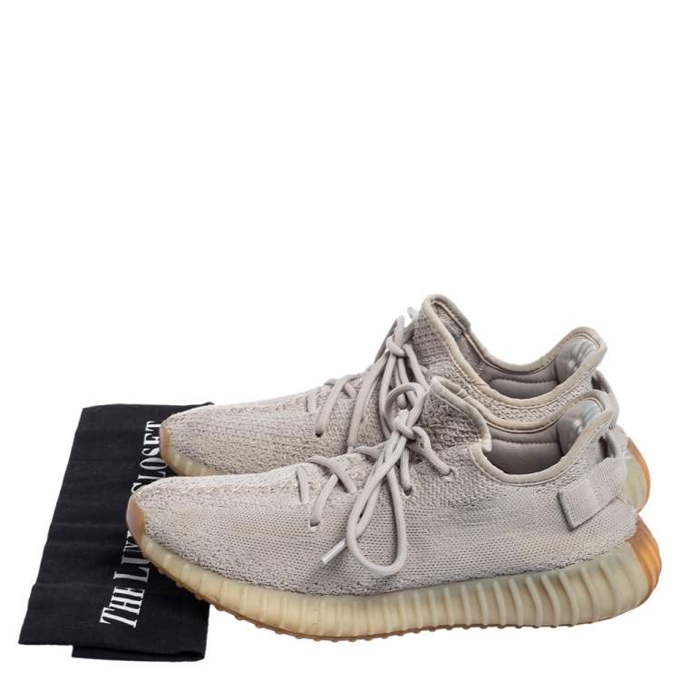 Pre Owned Yeezy x Adidas Grey Knit Fabric Boost 350 V2 Sesame Sneakers Size 42