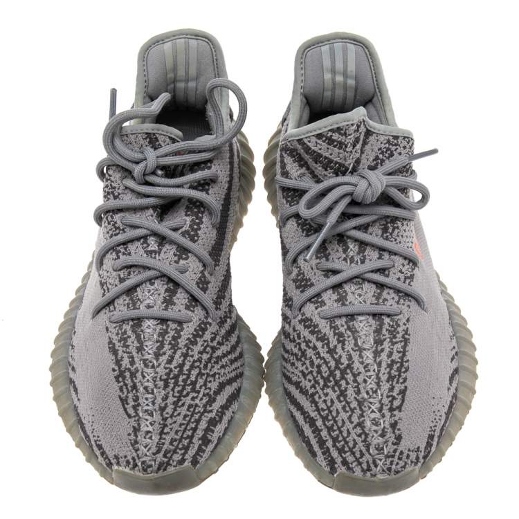 Pre Owned Yeezy x adidas Grey Knit Fabric Boost 350 V2 Beluga Low Top Sneakers Size 44