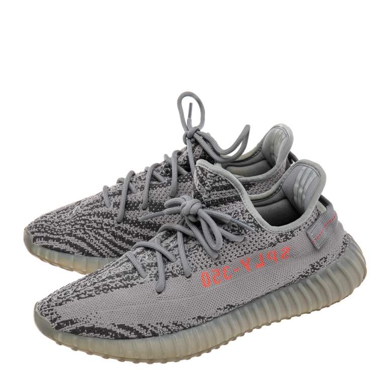 Pre Owned Yeezy x adidas Grey Knit Fabric Boost 350 V2 Beluga Low Top Sneakers Size 44