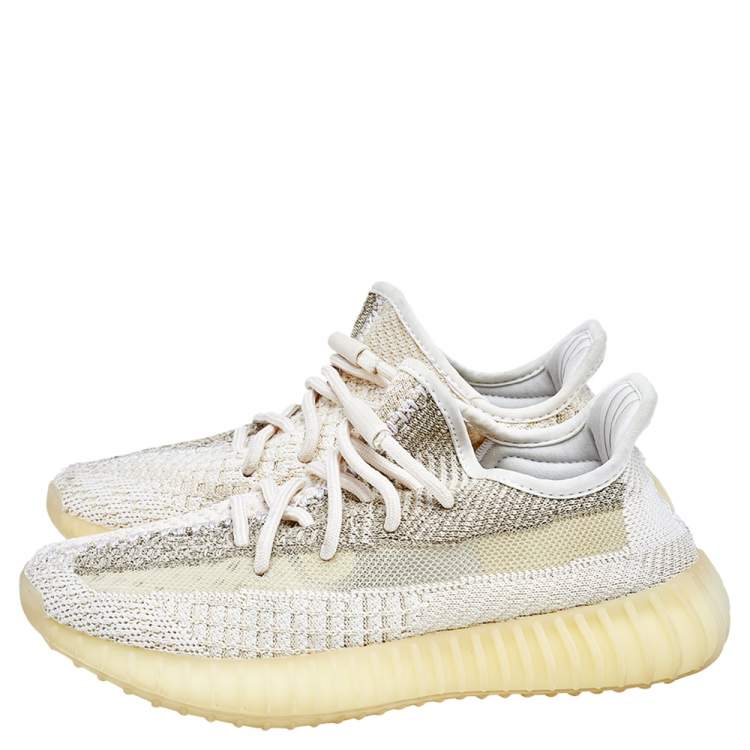 Pre Owned Yeezy x adidas Multicolor Knit Fabric Boost 350 V2 Natural Sneakers Size 38