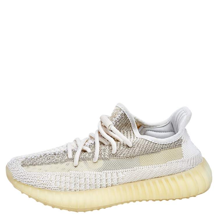 Pre Owned Yeezy x adidas Multicolor Knit Fabric Boost 350 V2 Natural Sneakers Size 38