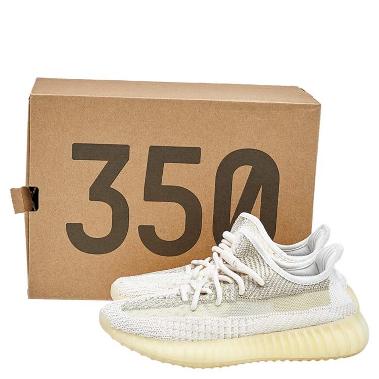 Pre Owned Yeezy x adidas Multicolor Knit Fabric Boost 350 V2 Natural Sneakers Size 38