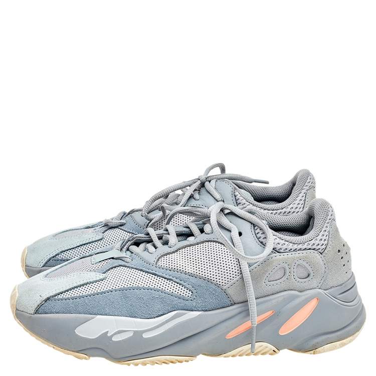 Pre Owned Yeezy x Adidas Grey/Blue Mesh, Leather, And Suede Boost 700 Inertia Sneakers Size 40 2/3