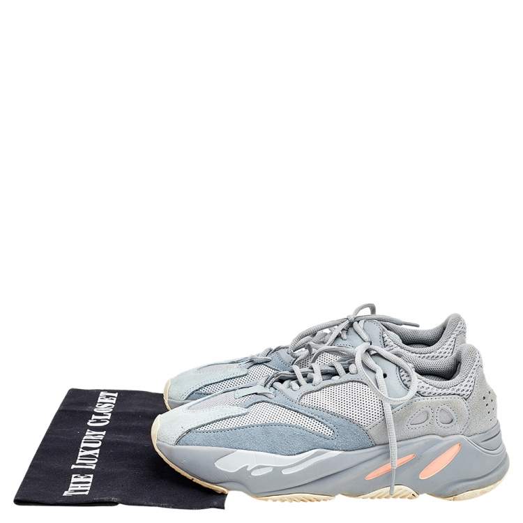 Pre Owned Yeezy x Adidas Grey/Blue Mesh, Leather, And Suede Boost 700 Inertia Sneakers Size 40 2/3