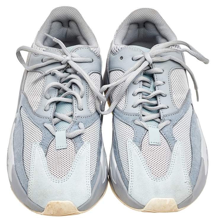 Pre Owned Yeezy x Adidas Grey/Blue Mesh, Leather, And Suede Boost 700 Inertia Sneakers Size 40 2/3