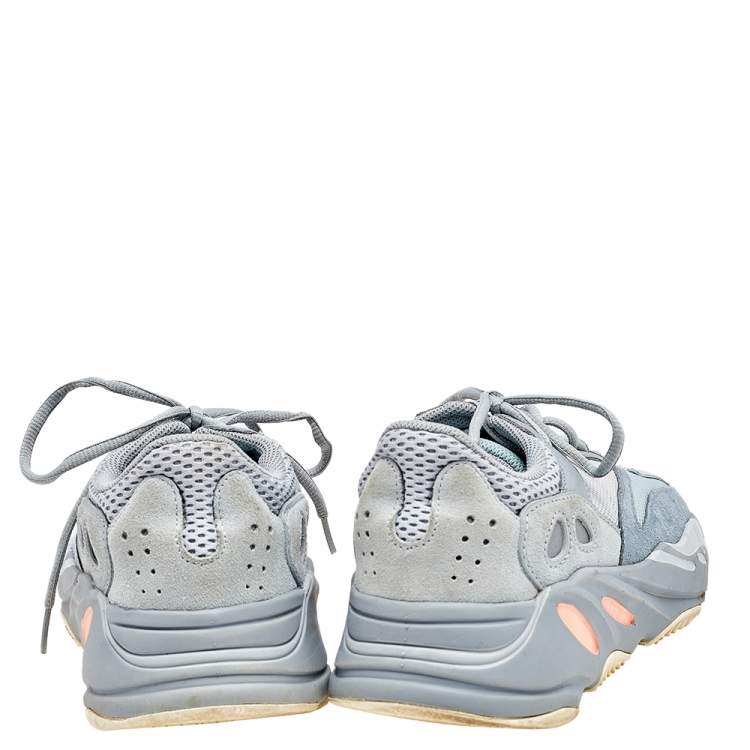 Pre Owned Yeezy x Adidas Grey/Blue Mesh, Leather, And Suede Boost 700 Inertia Sneakers Size 40 2/3