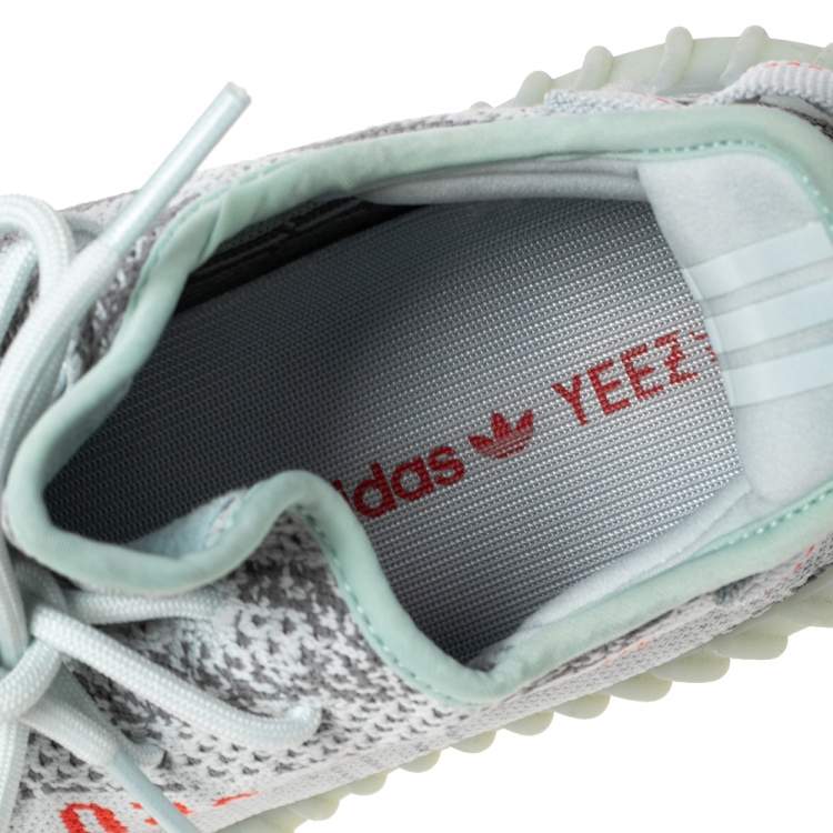 Pre Owned Yeezy x adidas Grey/Blue Knit Fabric Boost 350 V2 Static Non Reflective Sneakers Size 43 2/3