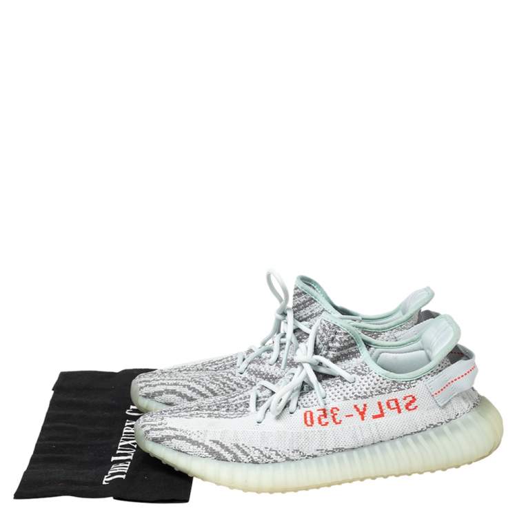 Pre Owned Yeezy x adidas Grey/Blue Knit Fabric Boost 350 V2 Static Non Reflective Sneakers Size 43 2/3