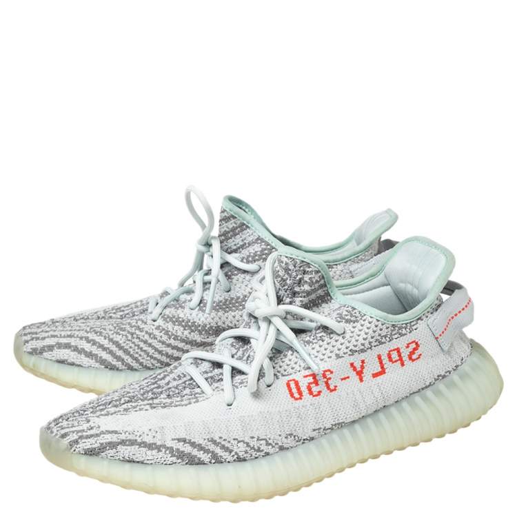 Pre Owned Yeezy x adidas Grey/Blue Knit Fabric Boost 350 V2 Static Non Reflective Sneakers Size 43 2/3