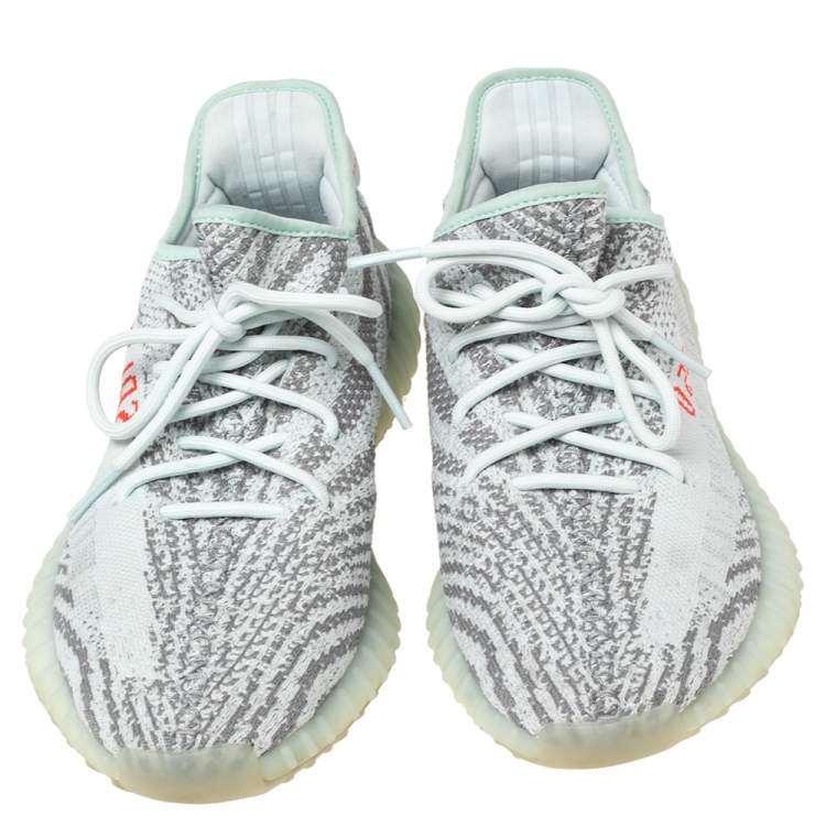 Pre Owned Yeezy x adidas Grey/Blue Knit Fabric Boost 350 V2 Static Non Reflective Sneakers Size 43 2/3