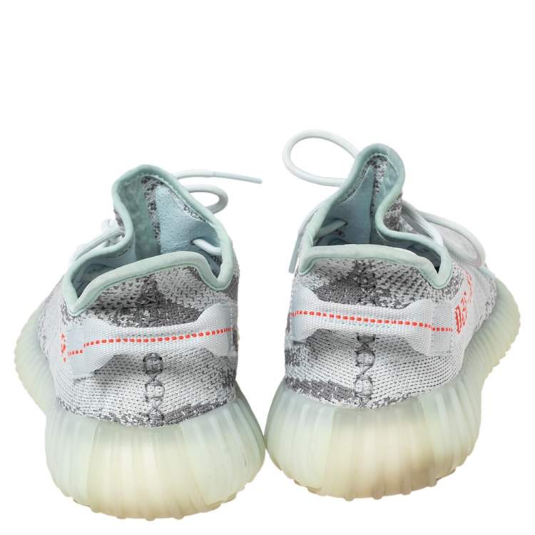 Pre Owned Yeezy x adidas Grey/Blue Knit Fabric Boost 350 V2 Static Non Reflective Sneakers Size 43 2/3