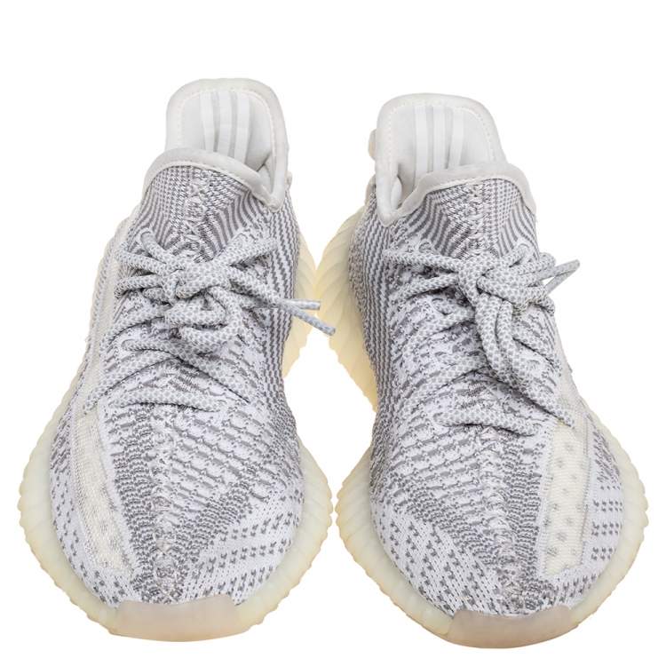 Pre Owned Yeezy x Adidas White/Grey Knit Fabric Boost 350 V2 Static Non-Reflective Sneakers Size 40