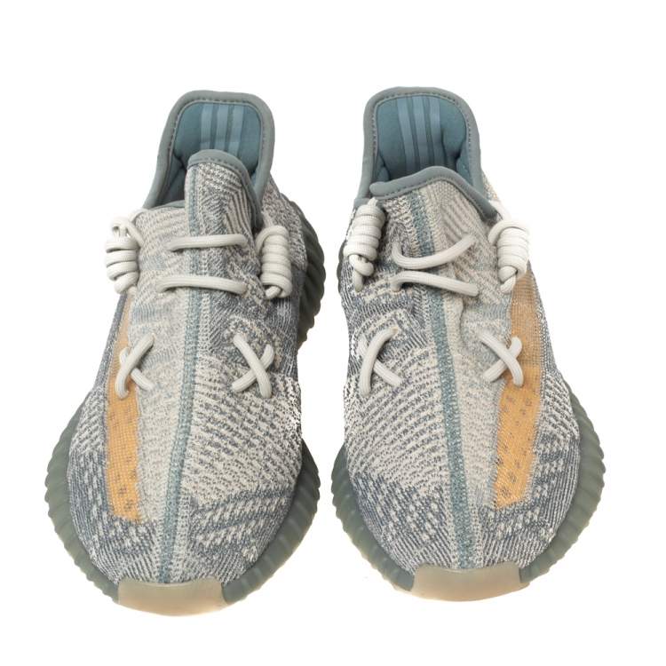 Pre Owned Yeezy x Adidas Bluish-Grey/Orange Knit Fabric Boost 350 V2 Israfil Sneakers Size 42 2/3