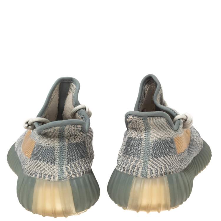 Pre Owned Yeezy x Adidas Bluish-Grey/Orange Knit Fabric Boost 350 V2 Israfil Sneakers Size 42 2/3