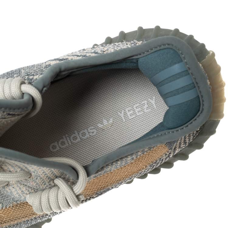 Pre Owned Yeezy x Adidas Bluish-Grey/Orange Knit Fabric Boost 350 V2 Israfil Sneakers Size 42 2/3