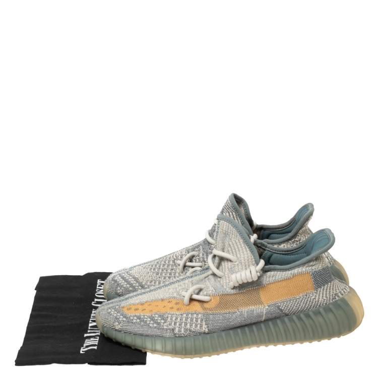 Pre Owned Yeezy x Adidas Bluish-Grey/Orange Knit Fabric Boost 350 V2 Israfil Sneakers Size 42 2/3