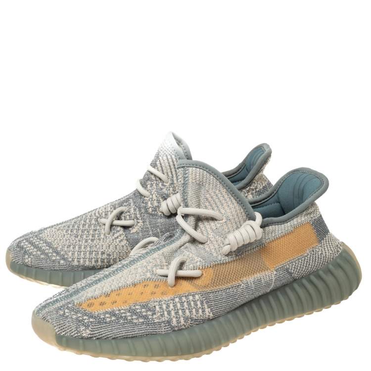 Pre Owned Yeezy x Adidas Bluish-Grey/Orange Knit Fabric Boost 350 V2 Israfil Sneakers Size 42 2/3