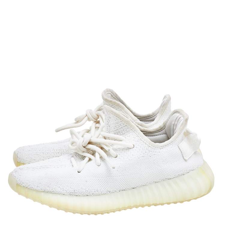 Pre Owned Yeezy x Adidas Cream Knit Fabric Boost 350 V2 Triple White Sneakers Size 37 1/3