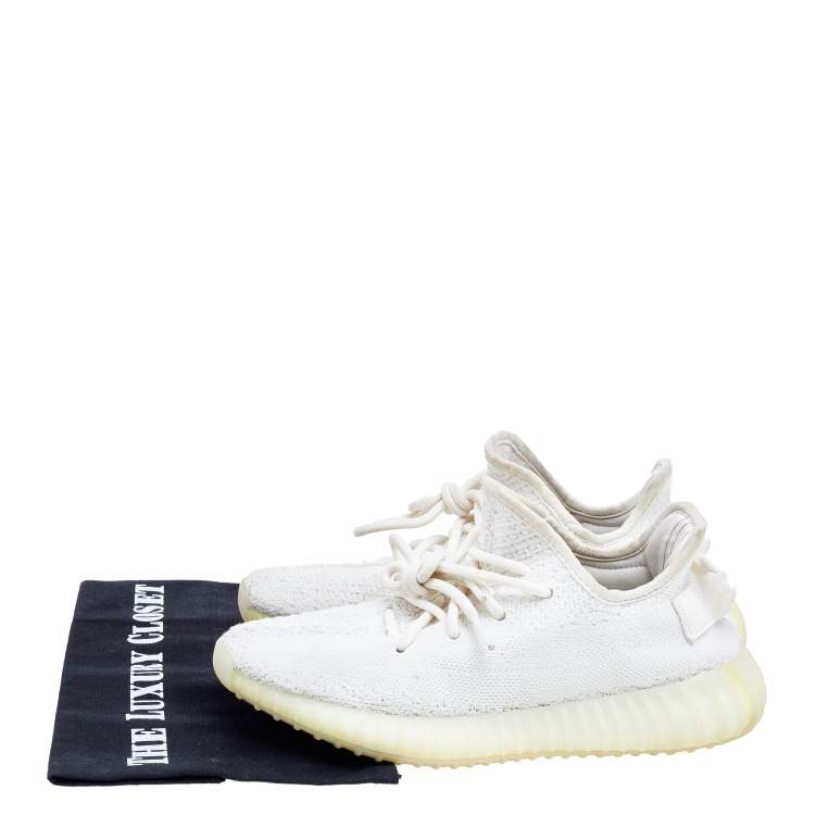 Pre Owned Yeezy x Adidas Cream Knit Fabric Boost 350 V2 Triple White Sneakers Size 37 1/3