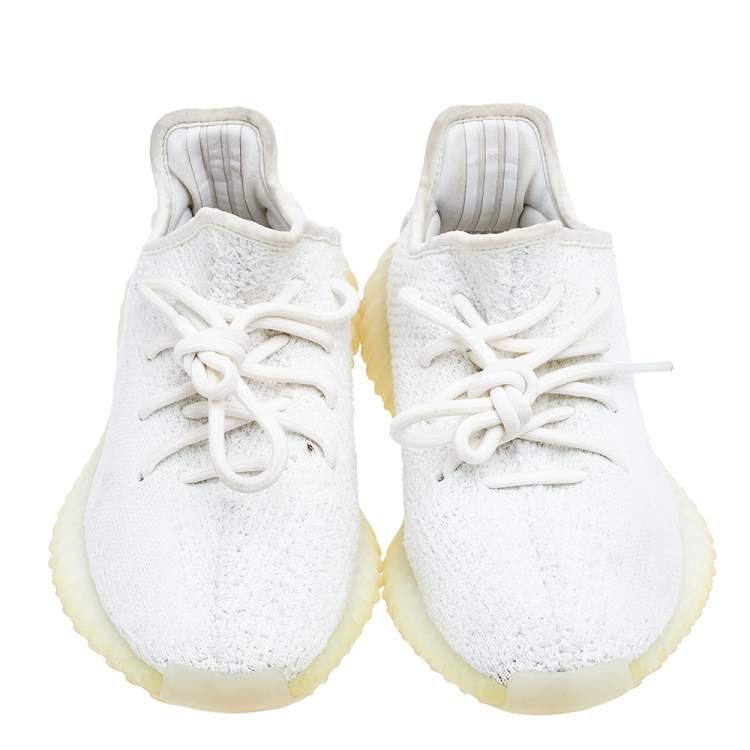 Pre Owned Yeezy x Adidas Cream Knit Fabric Boost 350 V2 Triple White Sneakers Size 37 1/3