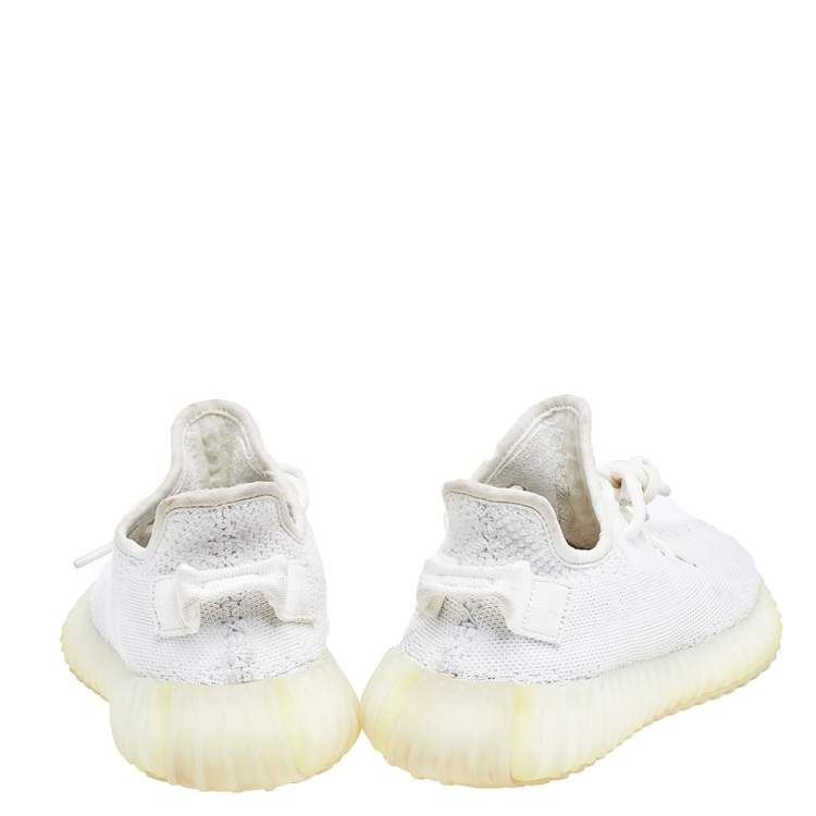 Pre Owned Yeezy x Adidas Cream Knit Fabric Boost 350 V2 Triple White Sneakers Size 37 1/3