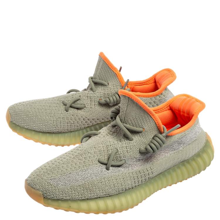 مملوكة مسبقًا Yeezy x Adidas Green Knit Fabric Boost 350 V2 Dessert Sage Sneakers Size 42 2/3
