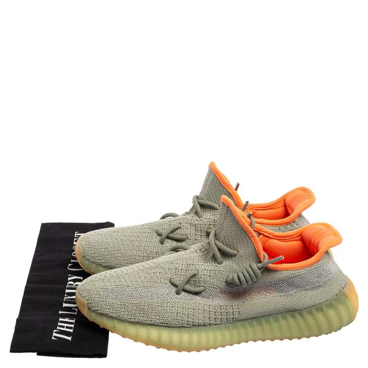 مملوكة مسبقًا Yeezy x Adidas Green Knit Fabric Boost 350 V2 Dessert Sage Sneakers Size 42 2/3