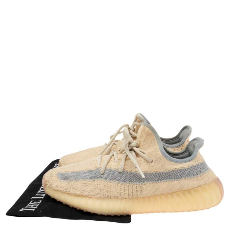 Pre Owned Yeezy x Adidas 350 V2 Light Beige Knit Fabric Sneakers Size 42 2/3